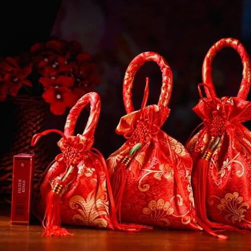 10pcs Wedding Favors and Gift Bags Red Chinese style Gift Bag with Chinese knot