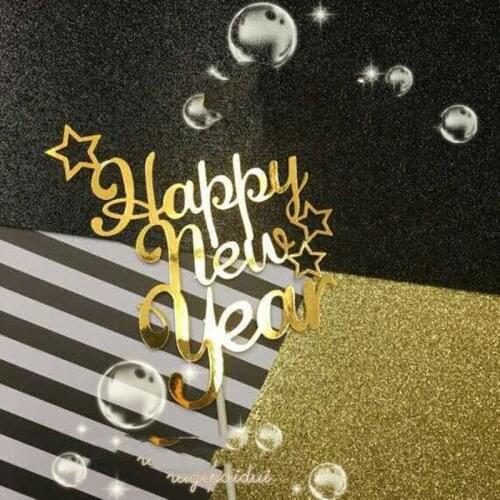 2021 Happy New Year Cake Topper Gold Red Acrylic Cake Topper For Christmas Xmas Party Cake Decorations New Year Celebrations