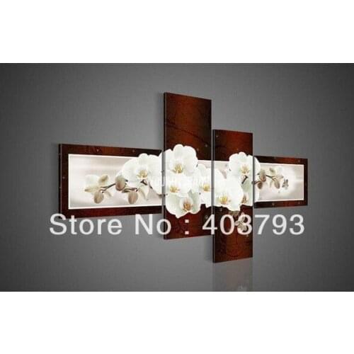 4 Panel Wall Art No Framed Modern Abstract Flower brown Orchid oil paintings free shipping