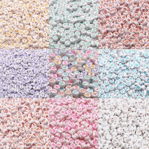 4x7mm Mixed Multicolor and Siver Color Letter Acrylic Beads Round Flat Alphabet Beads For Jewelry Making Handmade Diy Bracelet