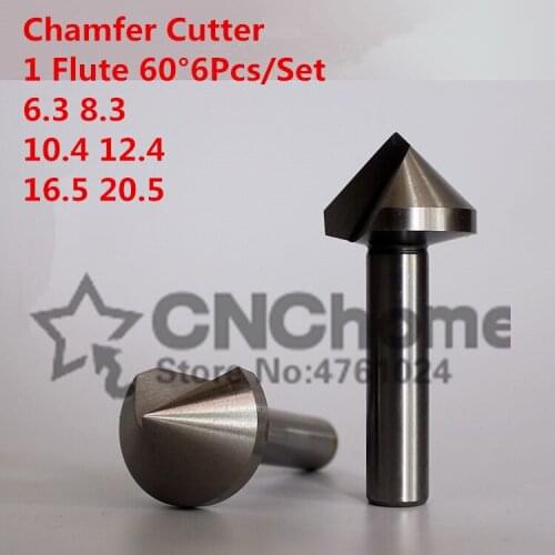 6Pcs 1 Flute 60 degree HSS Chamfer Cutter Chamfering Drilling Mill Drill Milling Cutting Tool Set(6.3/8.3/10.4/12.4/16.5/20.5mm)