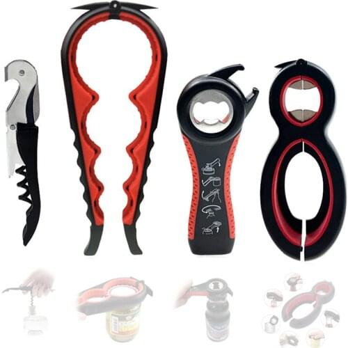 6 in 1 Multi Function Can Opener Tool 4Pcs Set Jar Opener Gripper Pull Tab Bottle Opener Manual Lid Twist Off Beer Top Remover