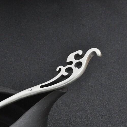 925 Sterling Silver Solid Water wave Hair Stick For Women Thai silver Handmade Chinese Classical Style Long Hair Accessories