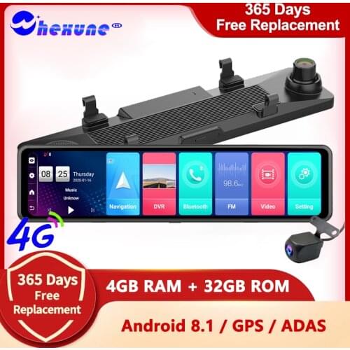WHEXUNE 12" 4G Car DVR 1080P Android Rearview Mirror GPS WIFI ADAS Dash Cam 4G+32G Dual Lens Recorder Auto Camera Registrar DVRs