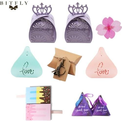 BITFLY 10pcs Cute Paper Candy box Wedding ,birthday party ,baby shower Crown,Ice cream,footprint,Love Candy box chocolate box