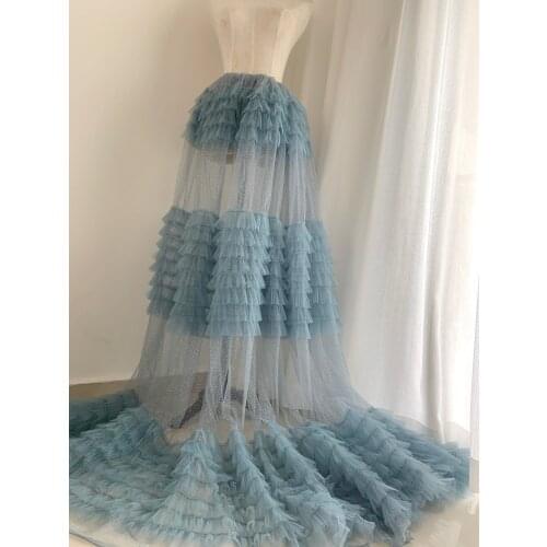 Pale Blue Ruffle Fabric For Cake Dress Frilled Fabric With Sparkle Dots For Dress Photography Prop Backdrop Prop Super Puffy