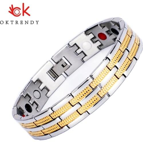 Oktrendy Bio Magnet Energy Bracelet for Men Golf Bracelets Titanium Steel Link Chain Wristband Magnetic Power Pulseira