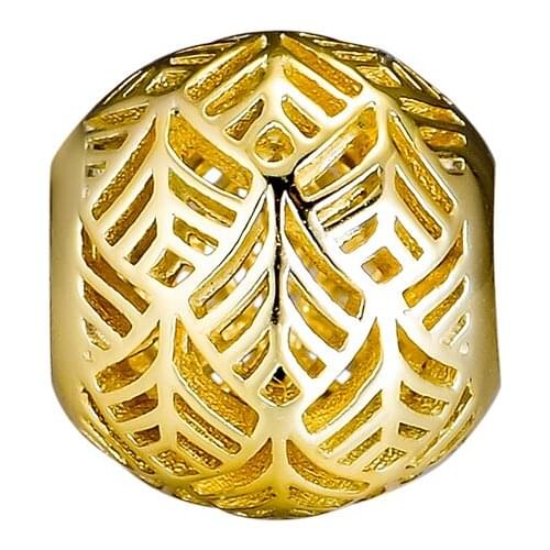 Fits for Pandora Charms Bracelets Abstract Beads 100% 925 Sterling Silver Jewelry with Golden Color Free Shipping