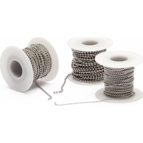 BASEHOME 10m/Roll Dia 1.5/2/2.4mm Beaded Ball Stainless Steel Chain Bulk Jewelry Chains for Necklaces Jewelry Making Supplies