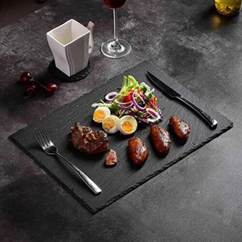 European Dinner Plates Black Stone Dining Mats Serving Dishes Round Rectangle Dessert Cake Tray Western Steak Tray Plates