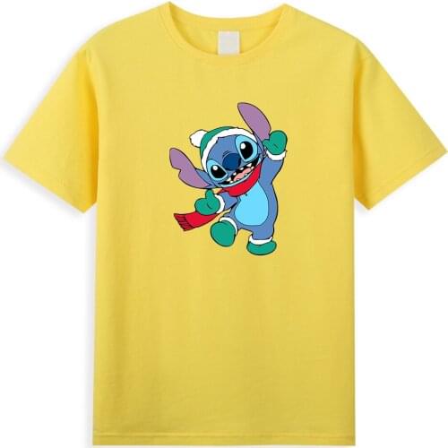 Kawaii Cartoon Stitch Printed Men T shirts Disney Lilo & Stitch Graphic Mens T-shirt 2021 Cotton Summer Tops Male Casual T shirt