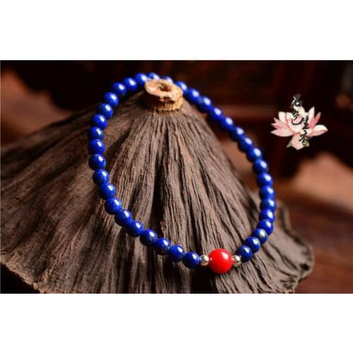 Hot Natural lapis lazuli 6mm & red coral 8mm gemstone bracelet 7.5"AAA