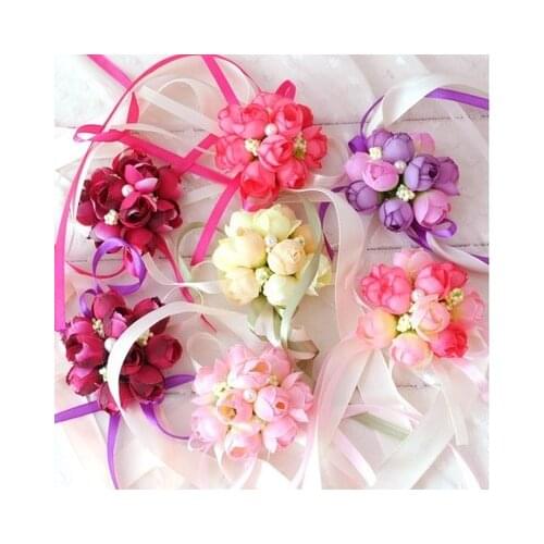 Artificial Flower Wedding Bridesmaid Sisters Wrist Flower Prom Corsage Bridal Hand Flowers Party Decorations
