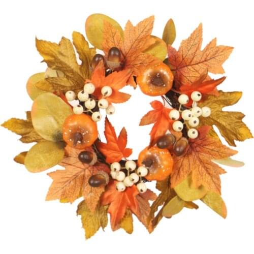 Artificial Plant Wreath Maple Leaf Decoration Wall Hanging Rustic Wedding Centerpiece Round Flower Thanksgiving Candle Holder