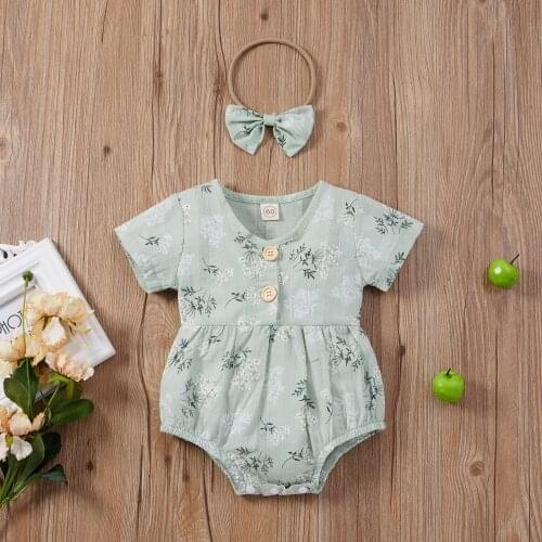 2021 New Baby Girls Two-piece Clothes Set Fashion Floral Printed Pattern Sleeveless Romper + Headdress