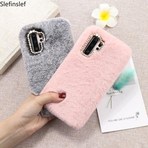 Slefinslef Cute Warm Case for Huawei P8 Lite 2017 Lite Mate 20 P20 P30 Lite Pro Nova 4e Soft Fur Plush Furry Fluffy Cover Coque