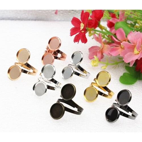 Fit 10mm 12mm Round Cabochons Copper Double Ring Blank Setting Bezel Blank Tray Ring Base For DIY Making accessory 5pcs K06141