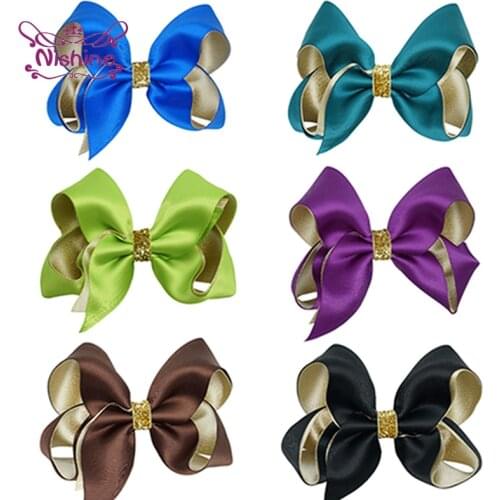 Nishine 4 Inches Double Layer Ribbon Bowknot Baby Girls Hair Clips Fashion Princess Hairpins DIY Costume Decoration Holiday Gift