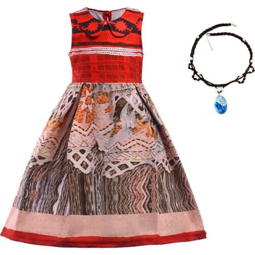Girls 2020 New Girls Vest Dress Cartoon Print Moana Dress Necklace Halloween Party Gift Cosplay Performance Show Girls Costume