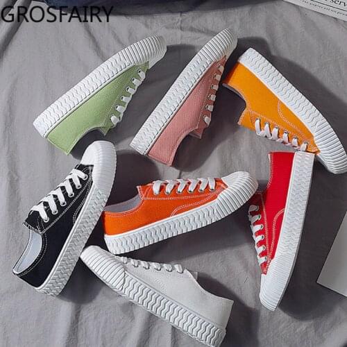 2021 New Summer Biscuit Shoes Female Students Small Size Breathable Canvas Shoes Low-cut Lace-up Vulcanized Shoes White Shoes
