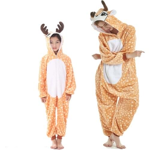 Kigurumi Women Unicorn Onesies Unisex Winter Flannel Pajama Set Kids Nightwear Boys Girls Clothes Suit Adults Reindeer Sleepwear