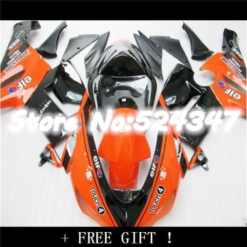 B ABSZX6R fairings FOR KAWASAKI NINJA ZX 6R 05 06 ZX 6R 636 2005 2006 ZX6R 05 06 orange black fairing kits