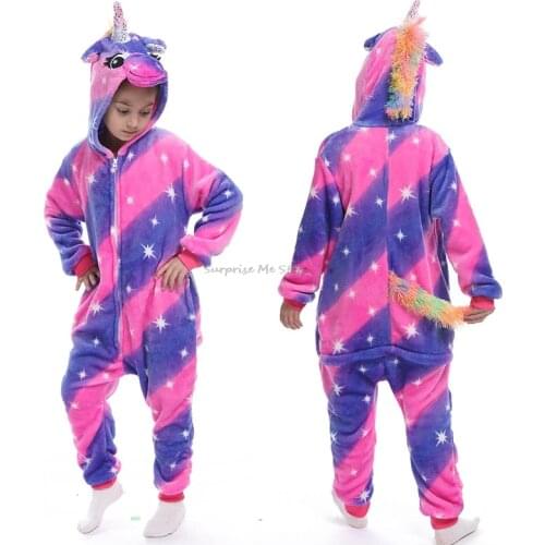 Purple Unicorn Onesie Pajamas for Kids Pajama Jumpsuit Kigurumi Boy Pyjamas Girls Pijama Winter Flannel Cute Animal Overalls