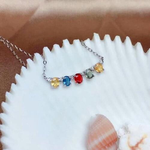 Shilovem 925 silver sterling real Natural multicolor sapphire PENDANTS fine Jewelry trendy necklace plant new 3*4mm mz0304888agl