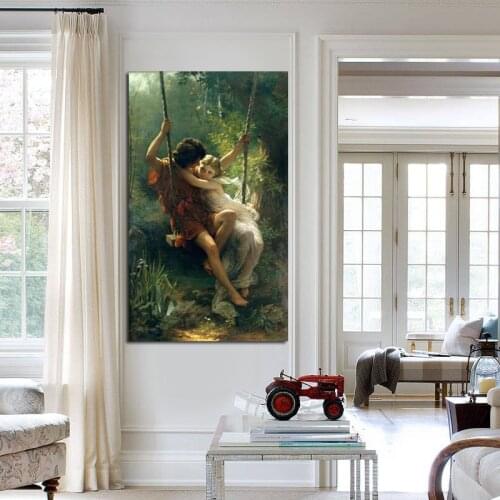 Classic Painting Poster Springtime Pierre Auguste Cot Figure Oil Painting Large Canvas Print Wall Art Famous Oil Painting