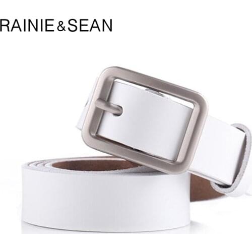 RAINIE SEAN White Women Belt Genuine Cow Leather Belt for Trousers Female Casual Pin Leather Ladies Jean Belts 110cm