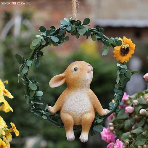 Courtyard garden decoration outdoor iron ring bunny ornaments creative resin simulation cartoon animal sculpture ornaments