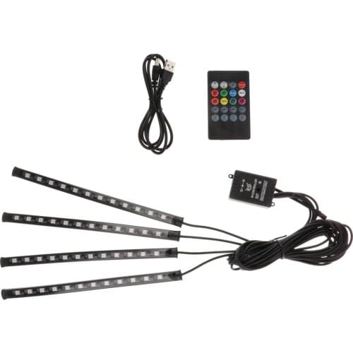 12V RGB LED USB Car Interior LED Strip Lights Music Voice Control
