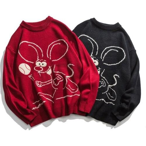 Cartoon couple Mouse Korean version of teen sweater men and women 2020 Autumn Harbor style Ins knitting trend