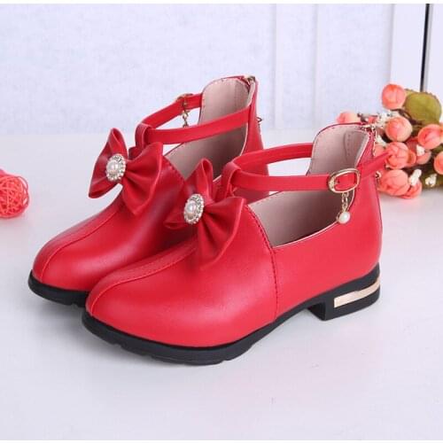 2019Autumn NEW Girls Leather shoes Child shoe bowknot rhinestone girls princess shoes teenager party shoes In with 4T 5T 6T 7T