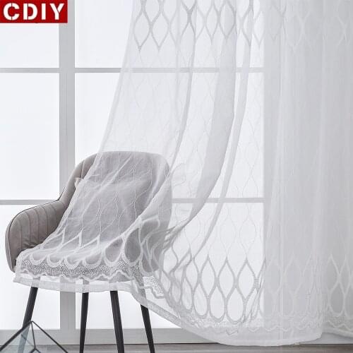 CDIY Tulle White Water Drop Pattern Curtain For Living Room Bedroom Window Drap Valance Home Decoration Sheer Cutain