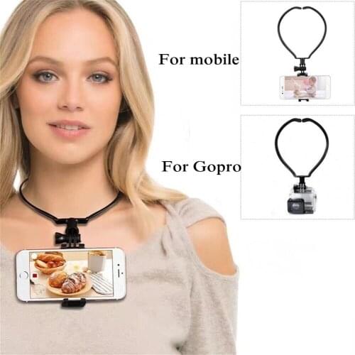 Collar Style Hanging Neck Self-Timer Bracket Motion Video Shooting Bracket Black Protable Phone Holder for GoPro Hero for Phone