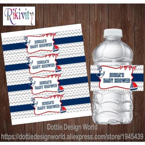 20pcs Custom Nautical Navy Blue Ship Anchor Birthday Party Water Bottle Labels Candy Bar Wrapper Stickers Baby Shower Decoration