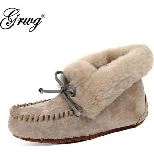 100% Genuine Leather waterproof women flat shoes comfortable winter warm natural fur snow shoes fashion non-slip women shoes