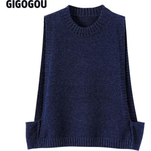 GIGOGOU Sweater Vest Women Solid Simple Slim All-match Casual Korean Style Teens Chic Fashion Autumn Winter Sleeveless Tank Top