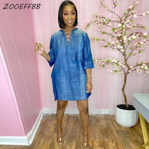 ZOOEFFB Imitate Denim Mini Dress Sexy V Neck Birthday Outfits Autumn Women Vintage Y2k Clothing Night Club 2021 Evening Dresses