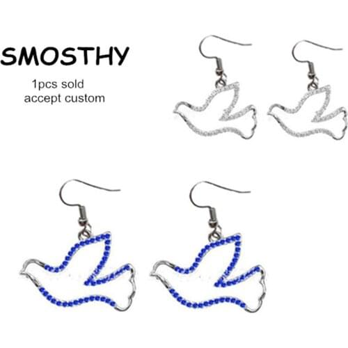 ZPHIB dove crystal heart drop earring sorority fraternity DIY mental dangling decoration mixed sold 1pair OGE052