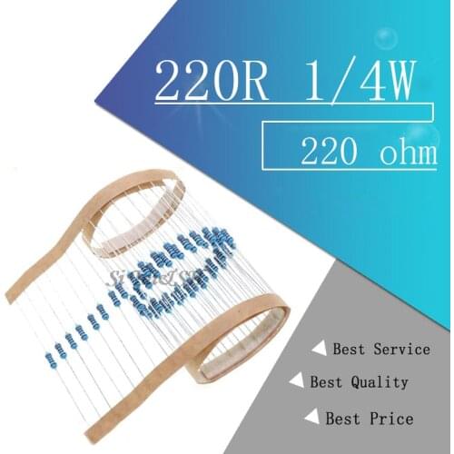 100PCS 220 ohm 220R 1/4W Metal film resistor 1