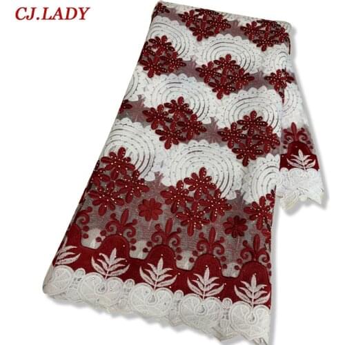 2021 African Mesh Lace Fabric with Stones Nigerian Embroidery Lace Fabric French Tulle Lace Fabric for Wedding Party Dress A03