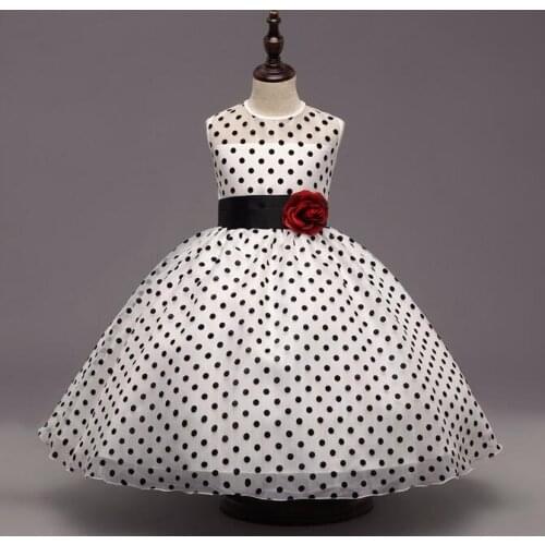 2020 Princess Dresses for Girls Formal Kid Sleeveless Black Dot Wedding Party Graduation Dress Baby Kids Clothes