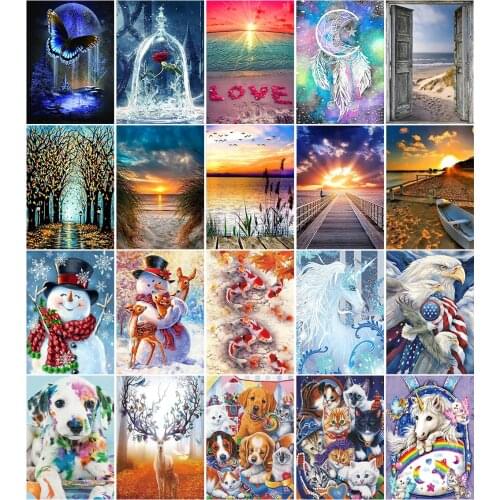 5D DIY diamond painting landscape sunset/love full diamond round embroidery animal complete mosaic design crafts home decoration
