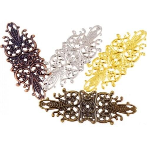 Free shipping 10Pcs Filigree Flower Wraps Connectors Gift Decoration DIY Embellishments Findings 8.5x3.4cm