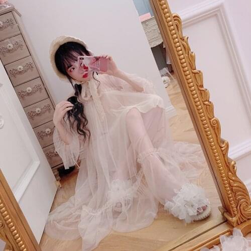 Bobon21 2019 New Vintage Long Sheer Sleeve Casual Dress Lace Ruffled Illusion Neck Midi Gothic Party Dress D1724