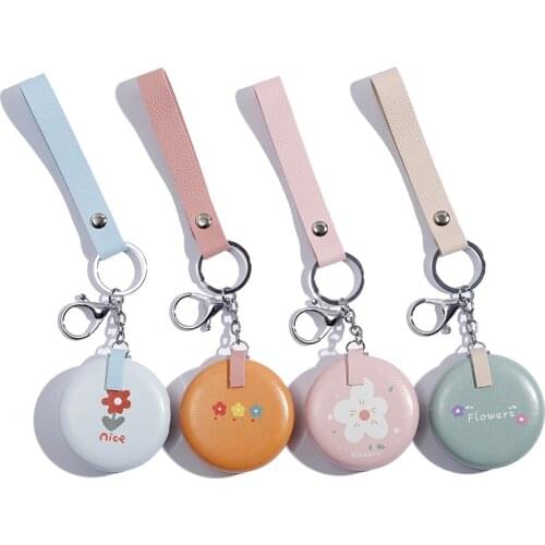 Cartoon Cute Mirror Keychain Portable Mini PU Folding Makeup Mirror Metal Keyring for Women Car Bag Pendant Jewelry Accessories