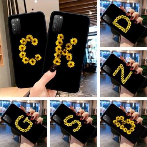 Custom name sunflower letters Phone Case for Huawei Honor 30 20 10 9 8 8x 8c v30 Lite view 7A pro