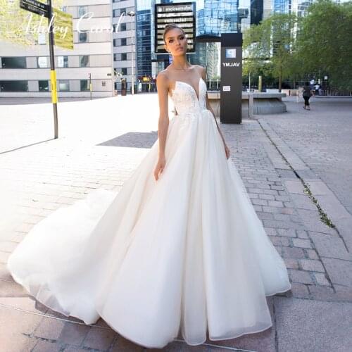 Ashley Carol A-Line Wedding Dress 2021 Sexy V-neckline Beaded Backless Tulle Bride Dresses Sleeveless Princess Bridal Gown